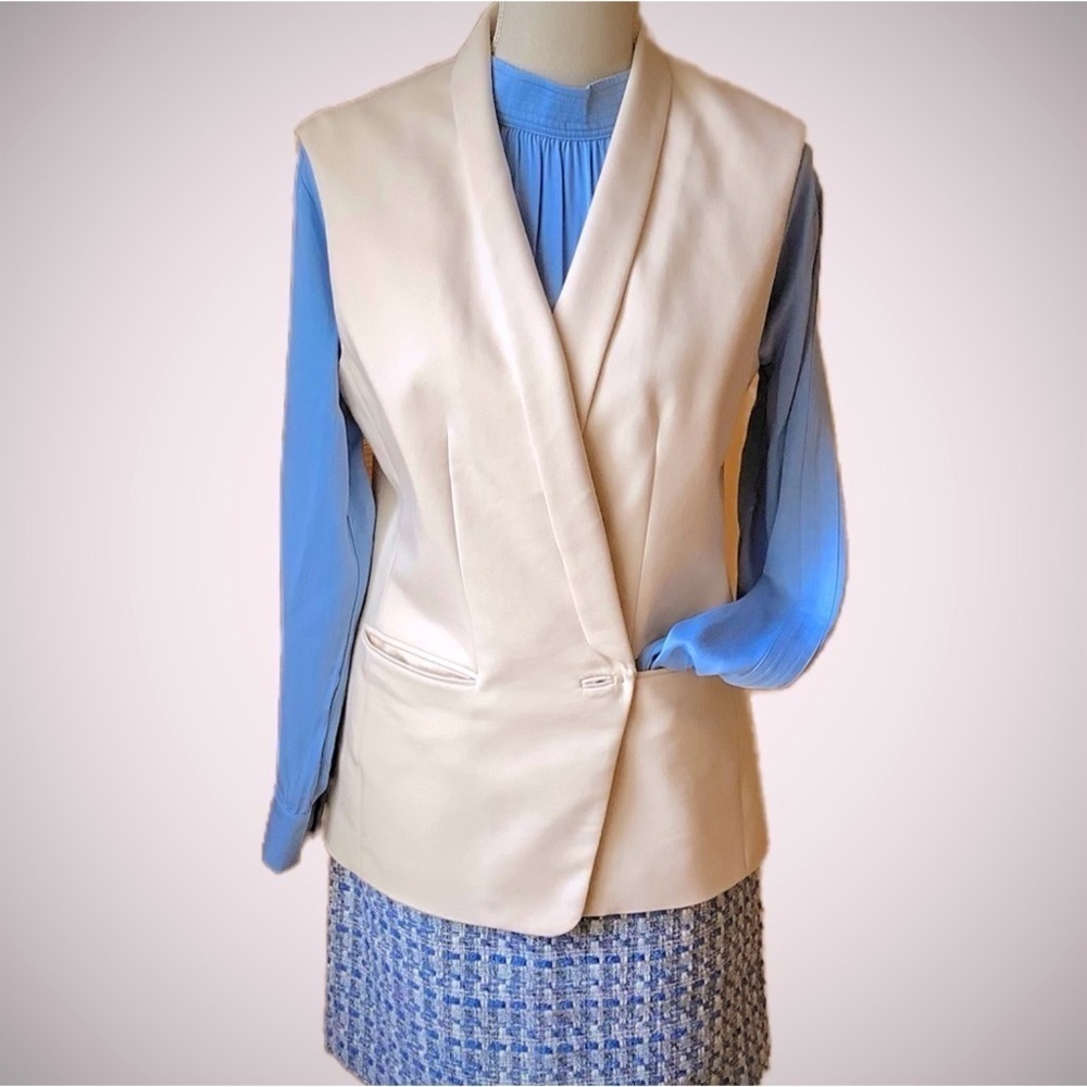 ANNE KLEIN Cream Tailored Suit Vest Tuxedo Lapel Waistcoat Ivory Size 12